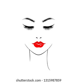 Beautiful Girl Face Red Lips Lush Stock Vector (Royalty Free ...