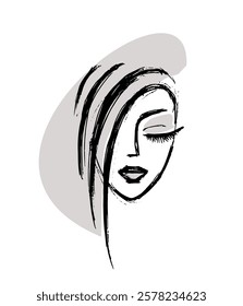 beautiful girl face - sketch hand drawing. logo for beauty salon. stylish hairstyle, makeup. icon for cosmetology and skin care