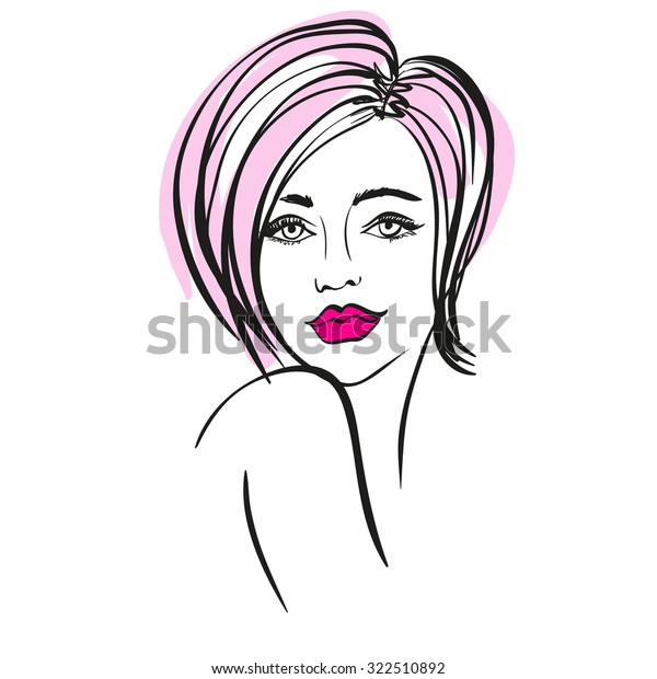 Beautiful Girl Face Sketch Vector Portrait Stock Vector Royalty Free 322510892