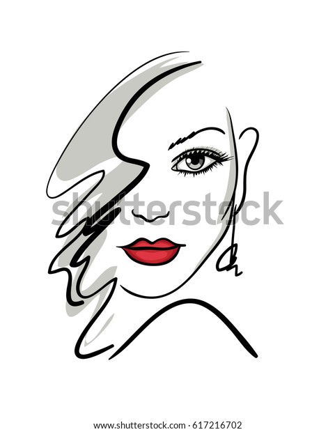 Beautiful Girl Face Sketch Vector Stock Vektorgrafik
