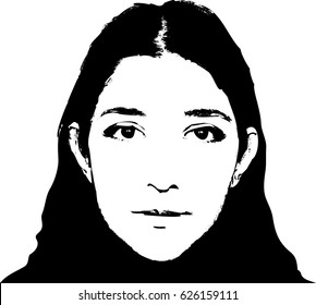 Beautiful girl face stencil on a white background. Vector art.