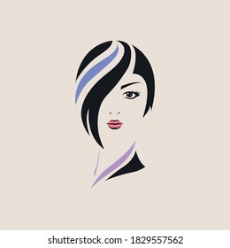 Beautiful girl face vector. red leap. Girl face vector. Girls Hair style.
