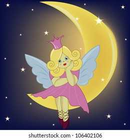 The beautiful girl the fairy sitting on the moon