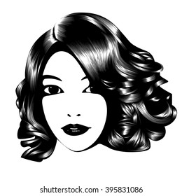 Beautiful girl. Flat. Simple lines.