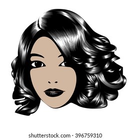 Beautiful girl. Flat. Simple lines.