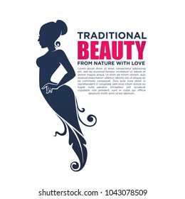 beautiful girl in floral dress, vector illustration, for your logo, label, emblem