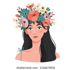 Hermosa chica con flor. Retrato de mujer joven. Carácter plano. Chica bonita en la naturaleza. 