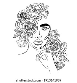 Beautiful Girl Flowers Drawn One Line Stock Vector (Royalty Free ...