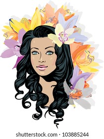 	Beautiful girl with flowers in hair