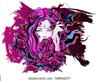 beautiful girl with flowers, symbolizes the planet Venus
