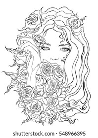 beautiful girl with flowers, symbolizes the planet Venus