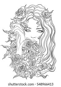 beautiful girl with flowers, symbolizes the planet Venus