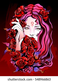 beautiful girl with flowers, symbolizes the planet Venus