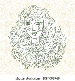 Beautiful girl and flowers. Vector illustration