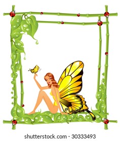 The beautiful girl in a framework from a bamboo