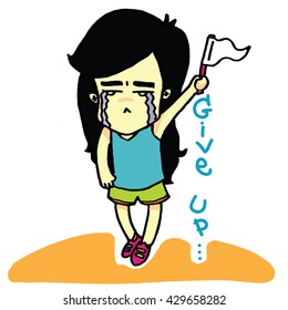 beautiful girl give up cartoon vector character