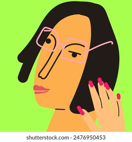 Beautiful girl in glasses flat vector illustration 