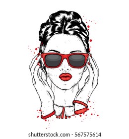Beautiful girl with glasses. Vector illustration. Fashion & Style.