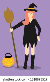 Beautiful girl in Halloween witch costume