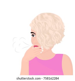  a beautiful girl having a burp and covering her mouth with he hand vector illustration