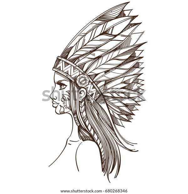 Beautiful Girl Headdress North American Indians Stock Vector (Royalty ...