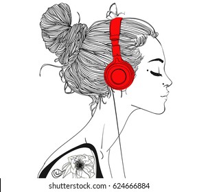 beautiful girl with headphones