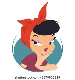 Beautiful girl headscarf. Funny people. Illustration concept template for website, web landing page, banner, presentation, social, poster, promotion or print media.