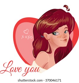 Beautiful girl with a heart. Cute girl. Romantic girl.