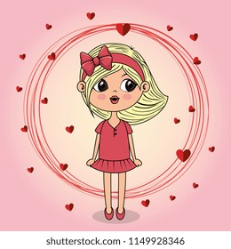 beautiful girl with hearts floating kawaii character