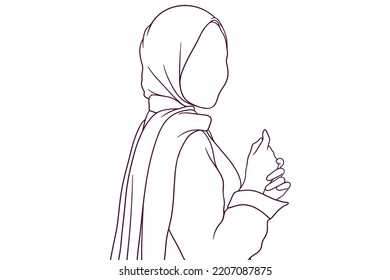 beautiful girl in hijab hand drawn style vector illustration