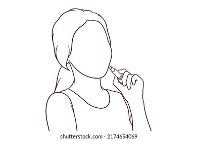 beautiful girl hold a lipstick. hand drawn style vector illustration