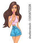 Beautiful girl holding Lollipop, vector illustration