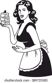 beautiful girl holds a pie simple image