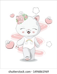 the beautiful girl honey cat, kitten, in a bathing suit. The picture in hand drawing style, can be used  for t-shirt print, wear fashion design,   greeting card, baby shower.