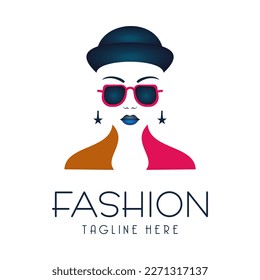 beautiful girl in hongkong style hat with glasses for modern fashion beauty logo, vector template