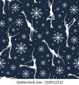Beautiful girl with ice figure skate shoes seamless pattern. Vector illustration.