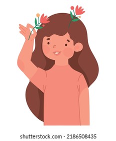 beautiful girl icon with flowers