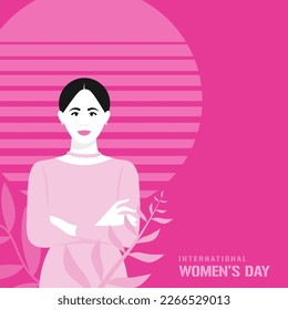 Beautiful Girl Illustration in Happy Women's Day Greeting with Pink Background