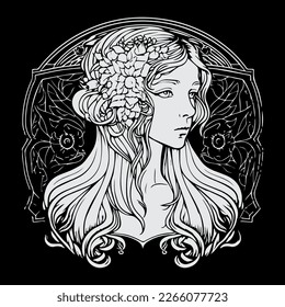 beautiful girl illustration stunning portrayal of feminine grace and elegance. Her delicate features and captivating gaze exude a timeless beauty