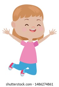 Beautiful girl jumping, smiling and having fun vector illustration graphic design.