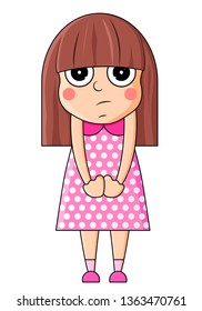 Beautiful girl kawaii vector illustration. Brunette little sad girl character illustration.
