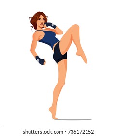 Beautiful girl kicking with the leg isolated on white background