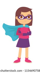 Beautiful girl kids wearing superhero costume and he look fun