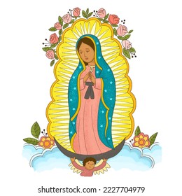 bella dama Mary Guadalupe con diseño floral