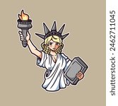 beautiful girl with liberty costume good for sticker design