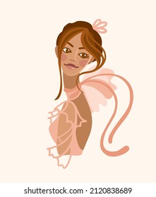  Beautiful girl in a light dress with a bow on her back. Fashion and  beauty industria. Vector illustration.