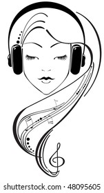 Beautiful girl listening to headphones