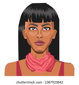 Beautiful girl with long black hair illustration vector on white background