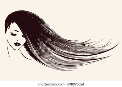 Beautiful girl with long, flowing hair.Vector illustration.