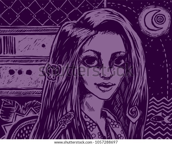 Beautiful Girl Long Hair Graphic Vector Stock Vector Royalty Free